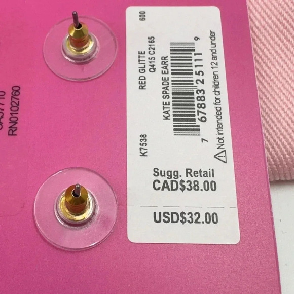 NEW Kate Spade Mini Small Square Glitter Stud Earrings Red Gold K7538 - Picture 5 of 11